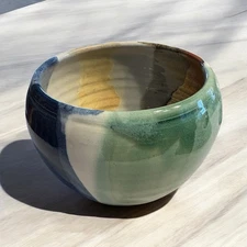 Hand Thrown Studio Art Pottery Multi Color 3.5” Bowl Signed Planter  #167