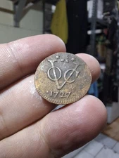 Dutch Netherlands Colonial Voc Duit 1727 ZeeLand Luctor NewYork Penny Coin e.244