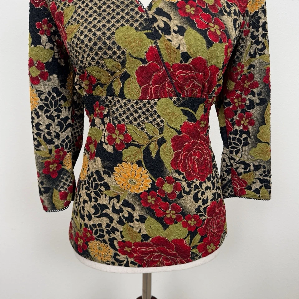 Top Babydoll De Colección Años 90 Para Mujer Mediano Rojo Verde Asiático Estampado Floral Y2K Cintura Imperio Foto 3 de 4