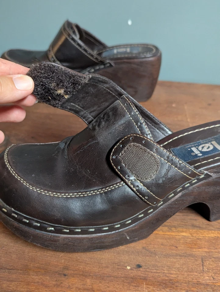 Vintage 90s Grunge Goth EDM Womens 8.5 Chunky Platform Wedge Clog Shoes Brown - Image 4 of 4