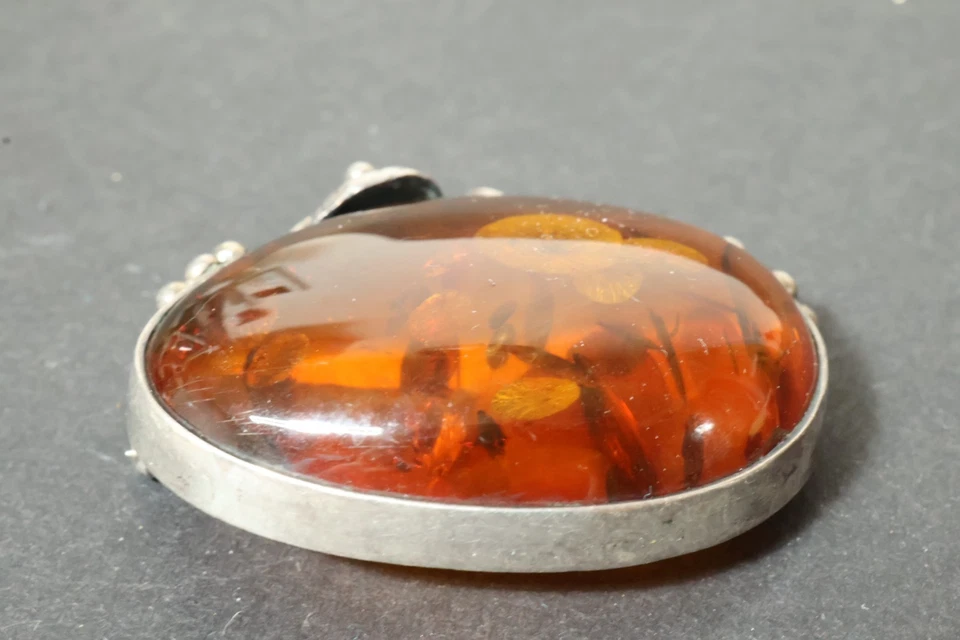 Vecchia Spilla D'Argento In Ambra Butterscotch Stile Liberty 5Cm - Immagine 4 di 4