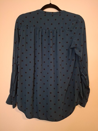 Old Navy Shirt Women's Medium Teal Blue & Black Polka Dot Split Neck Tunic - Picture 7 of 7