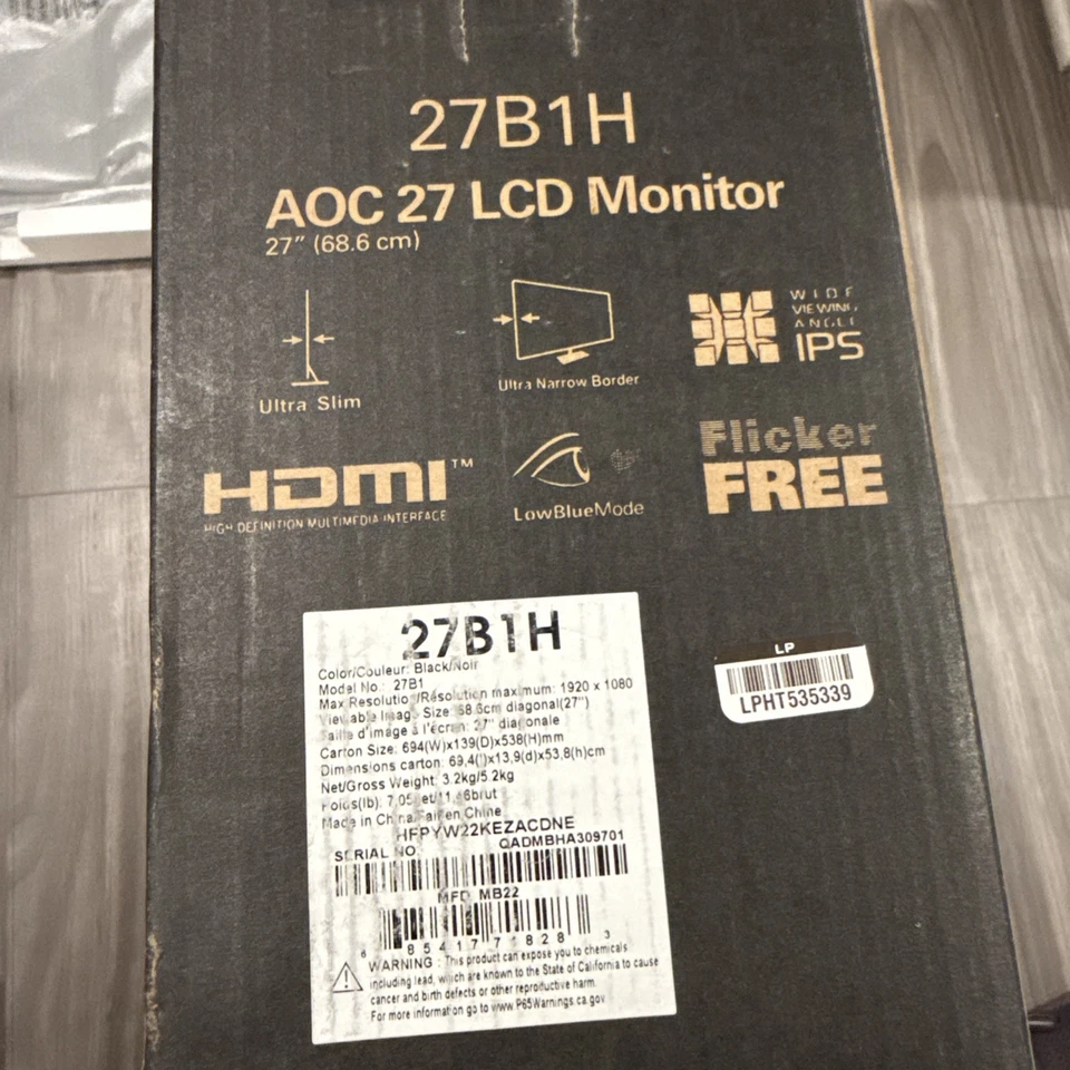 AOC 27B1H 27 inches 1080p LCD IPS Monitor - Image 3 of 3