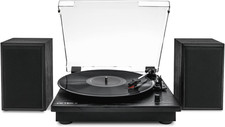 Montauk Vinyl Record Player, 3-Speed Belt Driven Turntable with Stereo Bluetooth