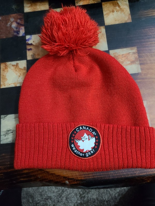 Canada Weather Gear Logo Red Pom Knit Fleece-Lined Beanie Hat Cap Embroidered 