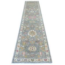 2'9"x12'1" Gray Peshawar with Heris All Over Design Hand Knotted Wool Runner Rug
