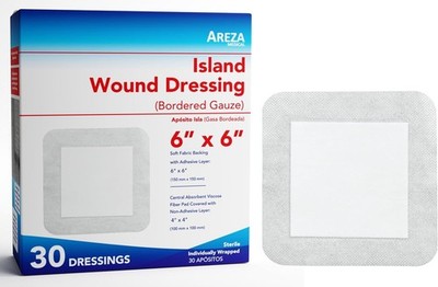 Versatile 30-Pack Bordered Gauze Dressings - 6'' x 6'' - Non-Adherent & Adhesive