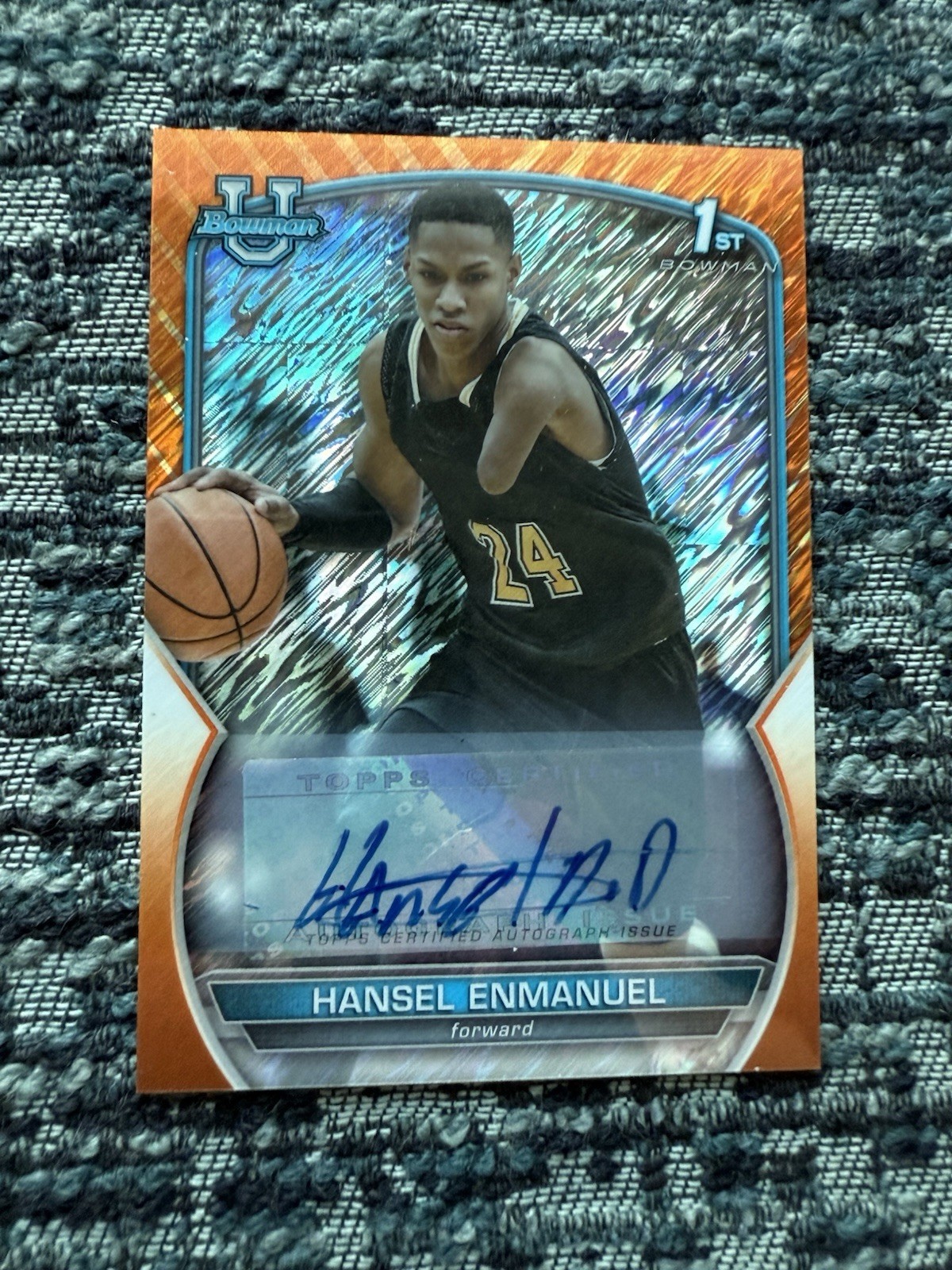 2022-23 Bowman U Hansel Enmanuel Orange Shimmer Refractor Auto #'d /25 1st RC