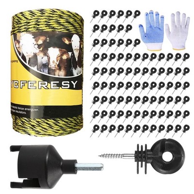 Upgraded Electric Fence Poly Wire 656 Feet 200 Meters and 100 Pcs Black Elect...