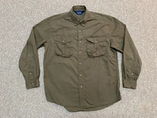 Vintage Woolrich Shirt Men's Medium Green Work Double Pocket Button Up