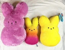 Peeps Bunny Rabbit Plush LOT Yellow Pink Furry 15” 10” 9” Ombre
