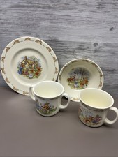 Vtg Royal Doulton Bunnykins 4 Pc China Dish Set Plate, Bowl, Mug England