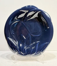 1982 Jaru Art Pottery Large Deep Blue Lotus Leaves Decorative Plate