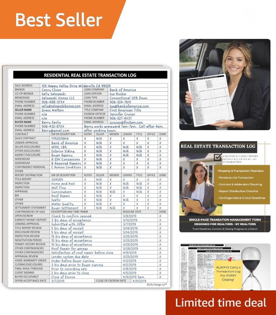 Real Estate Agent Supplies - Real Estate Transaction Log Notepad, a Closing C...