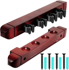 2 Piece 4 Pool Cues Wood Wall Rack with Clips Wall Mounted Hardwood Billiard Poo