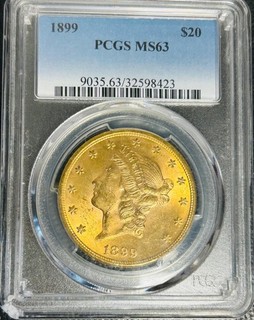 1899 P US Liberty Head Double Eagle Gold Coin $20 Twenty Dollar MS63 PCGS