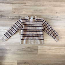 Vintage 70s Christian Dior Brown Boucle Striped Sweater Size M Luxury Designer