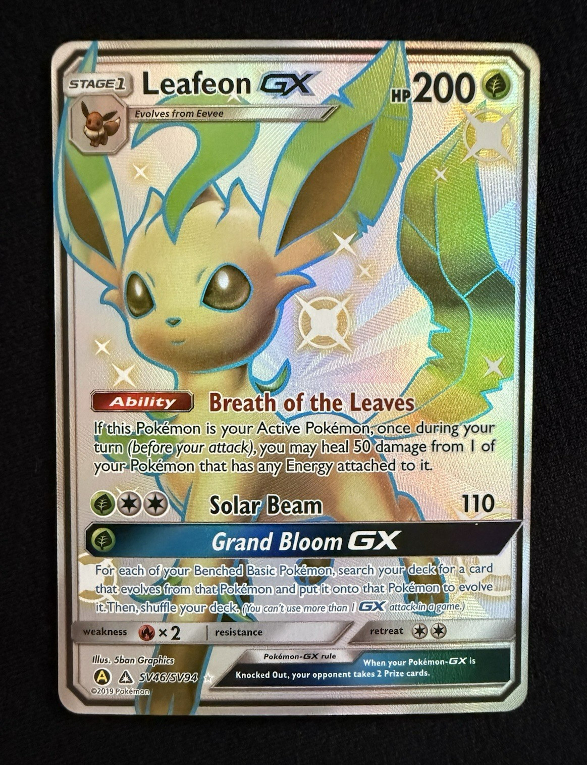 Leafeon GX SV46/SV94 Hidden Fates Shiny Vault Full Art Pokemon NM