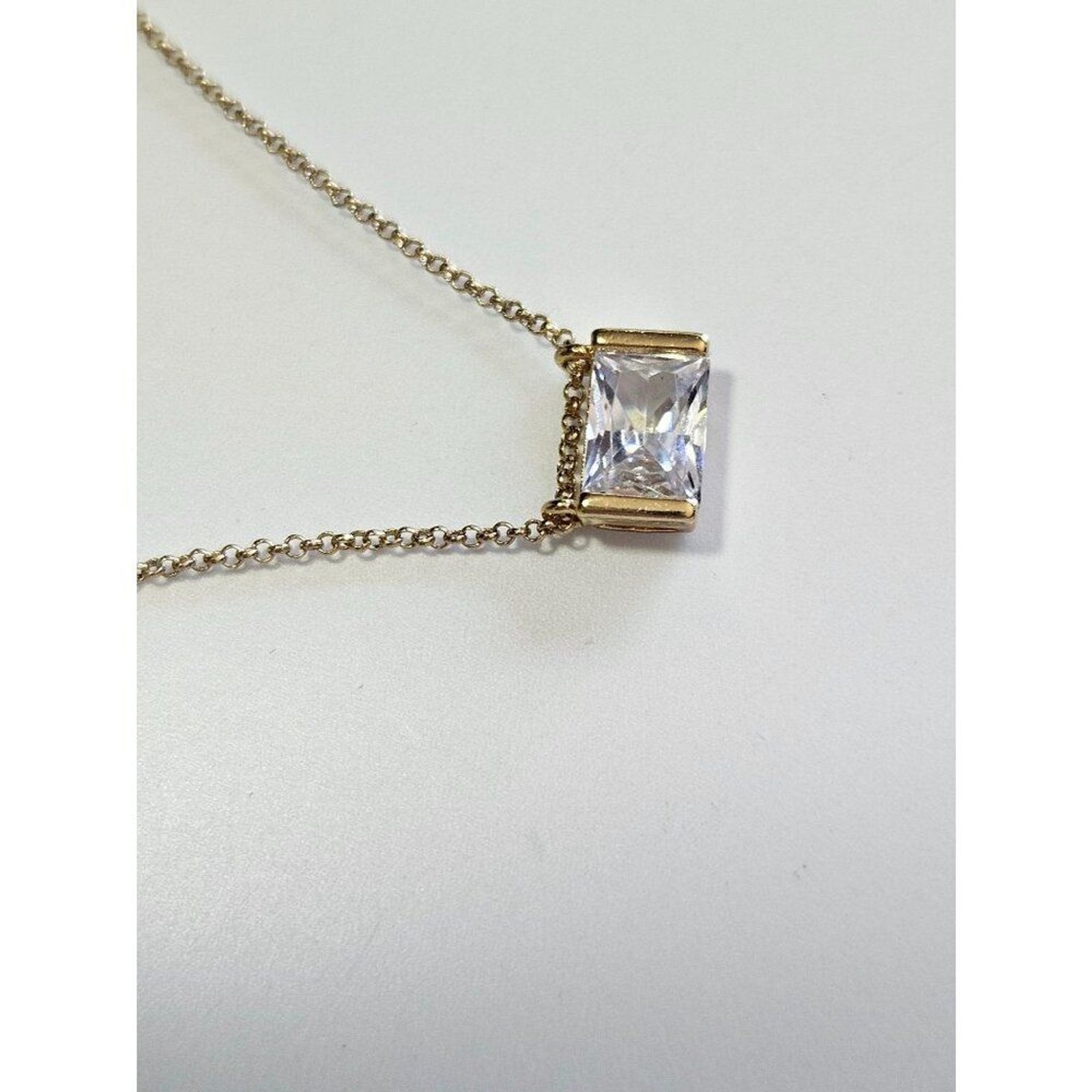 Gold tone clear rectangular rhinestone necklace 1… - image 11