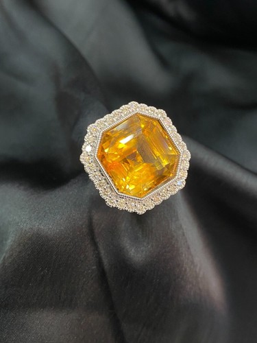 Incredibile anello da festa in citrino con diamanti taglio brillante... - Foto 7 di 15