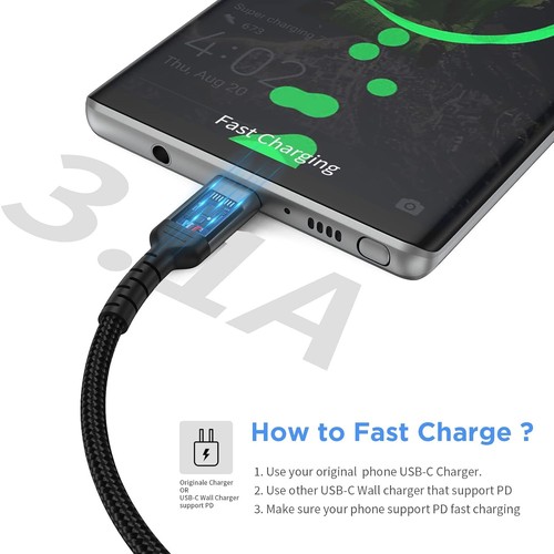 Câble de Charge USB C 1,5 Pied, Pack de 2 Tressés C vers C 1,5 Pieds, Noir - Photo 2/6