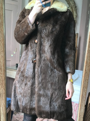 Rare Vintage Real Quality Heavy Fur Long Coat Nutria Brown Beaver 12