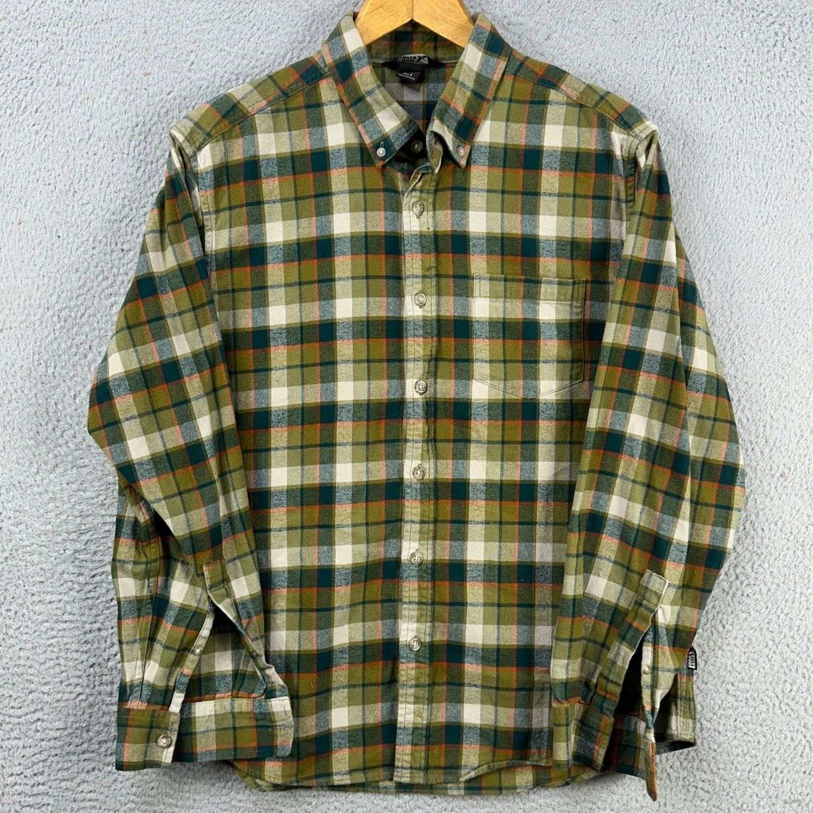 Eddie Bauer Shirt Button Down Mens Large Green Blue Plaid Pocket Casual Cotton