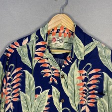 VTG Hawaiian Originals Aloha Shirt XL Rayon Royal Blue Heliconia Made in USA
