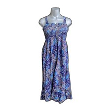GAP Smocked Floral Sundress L 100% Cotton Abstract Summer Dress Sleeveless VTG