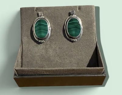 Sterling Silber 925 & Malachit Ohrringe C.W.Verkäufer komplett gepunzt Schmuck 