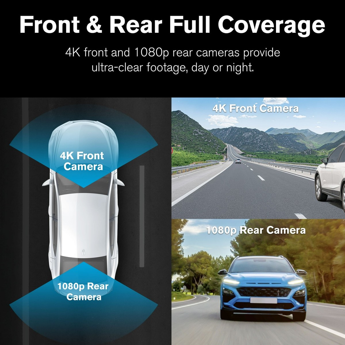 Yada BT533642-6/2 Roadcam AI Plus, Front and Rear 1080P, 4K Dash