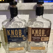 2 bottles - Knob Creek 18 year and Knob Creek 12 year Empty Bourbon Bottles