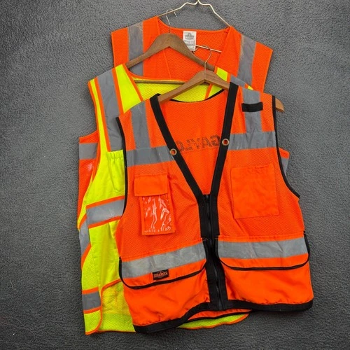 Lot of 3 High Visibility Safety Vests Stihl Glowear Radwear Orange Yellow L/XL video thumbnail