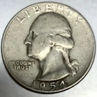 1954 D Washington 90% Silver Quarter Circulated Condition 25c US Coin - 2809