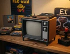 Retro 1970s-80s TV with Atari Video Game System Miniature Diorama