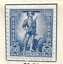 US STAMP S3 Savings Stamp Minuteman 50c (Single) 1954-57 USED ON PAPER