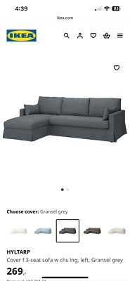 Ikea HYLTARP Cover f 3-seat sofa w chs lng, left, Gransel grey 105.498.95