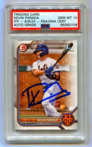 Kevin Parada 2022 Bowman Draft 1st Paper #BD-47 Signed PSA 10 Auto NY Mets