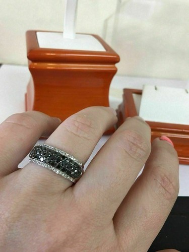 2CT Round Cut Lab Created Black Diamond Wedding Band Ring 14K White Gold Finish - Picture 4 of 6