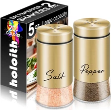 Gold Salt and Pepper Shakers Set, 5 Oz Modern Farmhouse Kitchen Decor and Access