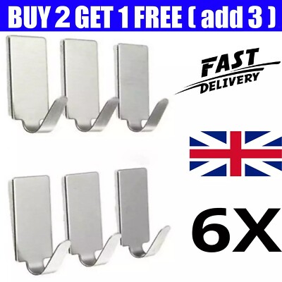 Stainless Steel Self Adhesive Hooks Strong Sticky Stick on Wall