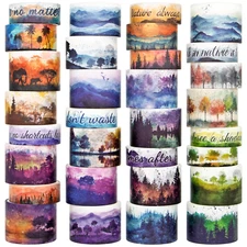 Washi Tape Set 32 Rolls, Four Seasons Forest Natural Washi Tapes for Journaling,