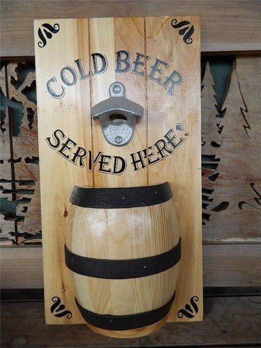 wood beer sign whiskey man cave barrel saloon bar 15x8 bottle
