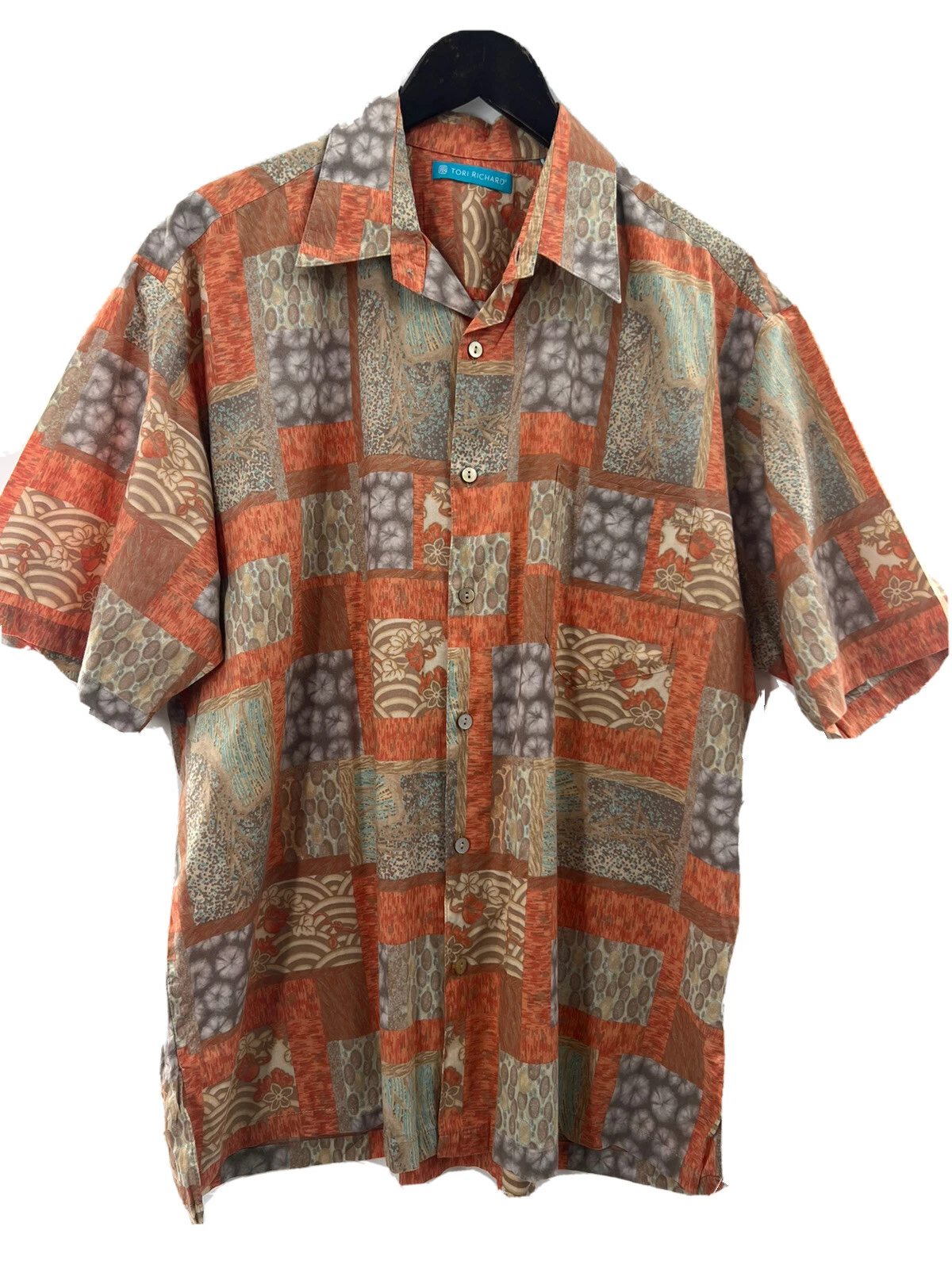 Tori Richard Men’s Short Sleeve Shirt Button Down Orange Tan Floral Size L EUC
