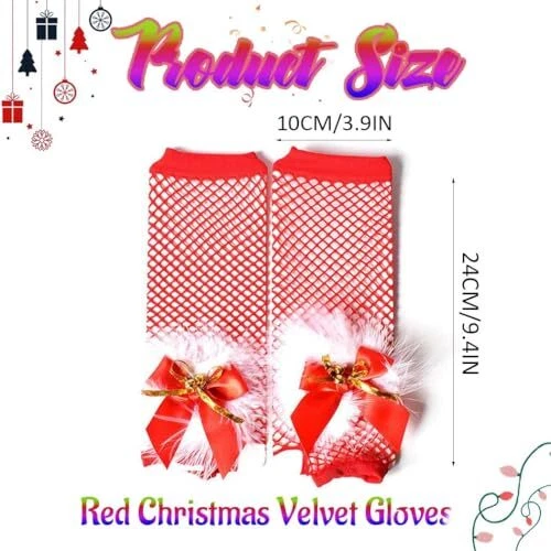 Guantes de red de Navidad Guantes sin dedos de Papá Noel Guantes largos rojos para mujer Foto 3 de 4