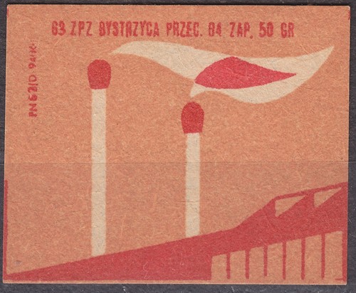 POLAND 1963 Matchbox Label 40/50Gr Z#566e.-p. I, Two chimneys of burning matches - Bild 1 von 4