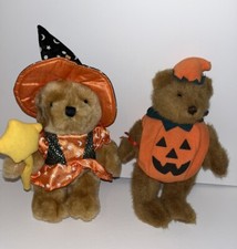 Vintage Halloween Brown Teddy Bear Plush Lot Witch  Pumpkin Costume Dakin