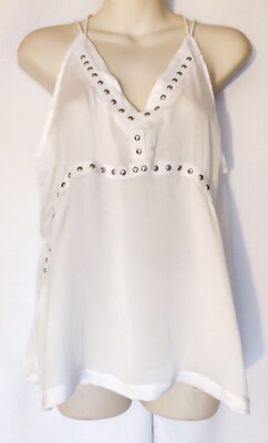 Chic Boutique Rose (CBR) White Studded Spaghetti Strap Tank Sheer SIZE LARGE NWT
