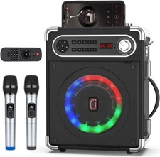 JYX Karaoke Machine with Two Wireless Microphones, Portable Bluetooth Speaker