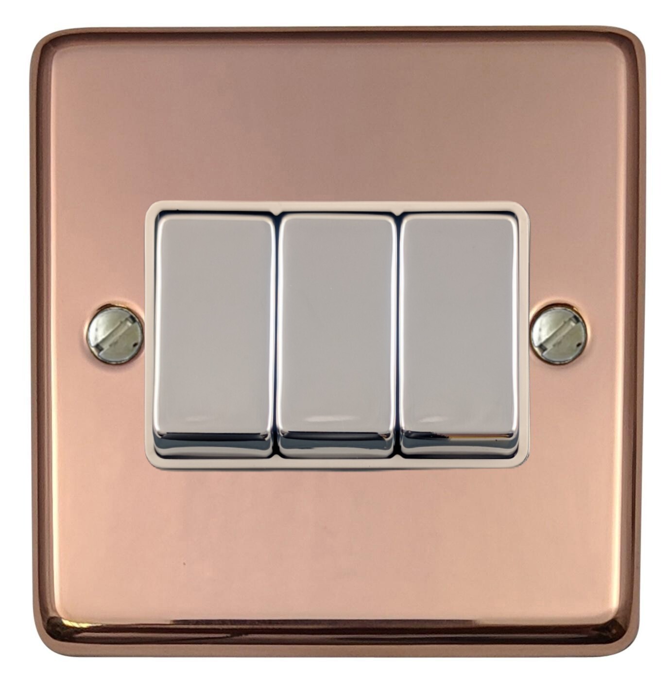 G&H CBC203 Standard Plate Bright Copper 3 Gang 1 or 2 Way Rocker Light Switch
